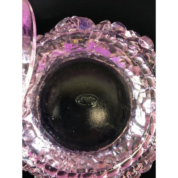 Vintage Fenton Art Glass Powder Jar Trinket Box with Lid Transparent Pink Floral - Picture 5 of 16
